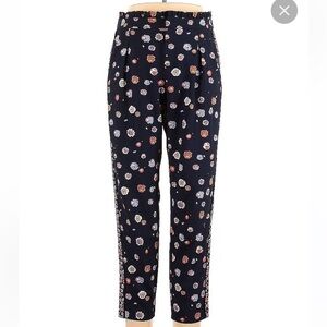 Maison Jules Navy Floral Print High Waisted Paperbag Pants